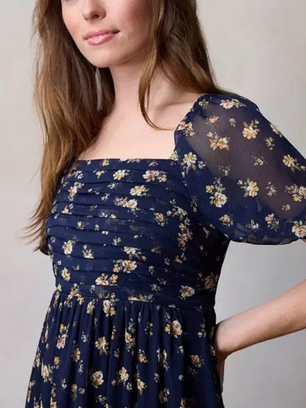 Floral Square-Neck Puff Sleeve Maxi Dress - Navy-Lauren Conrad